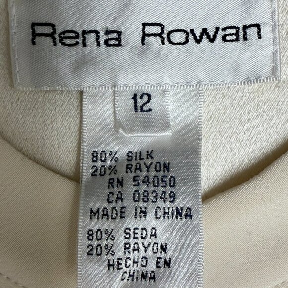 VTG Women's RENA ROWAN Asian-Style Button-Down Cream Shirt- Size 12 - Picture 9 of 11
